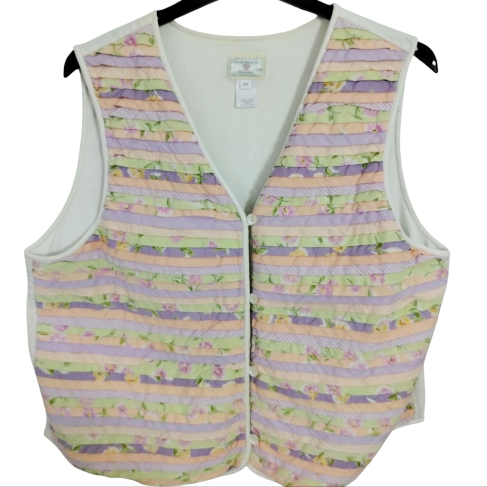 Y2k Vtg Susan Bristol Women's 2X Cottagecore Pastel Patchwork Grannycore Vest